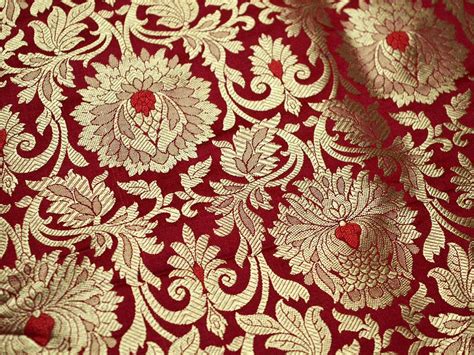 red satin fabric metallic gold floral print indian|Silk Brocade Fabric Black,Indian Red & Metallic Gold Colur .